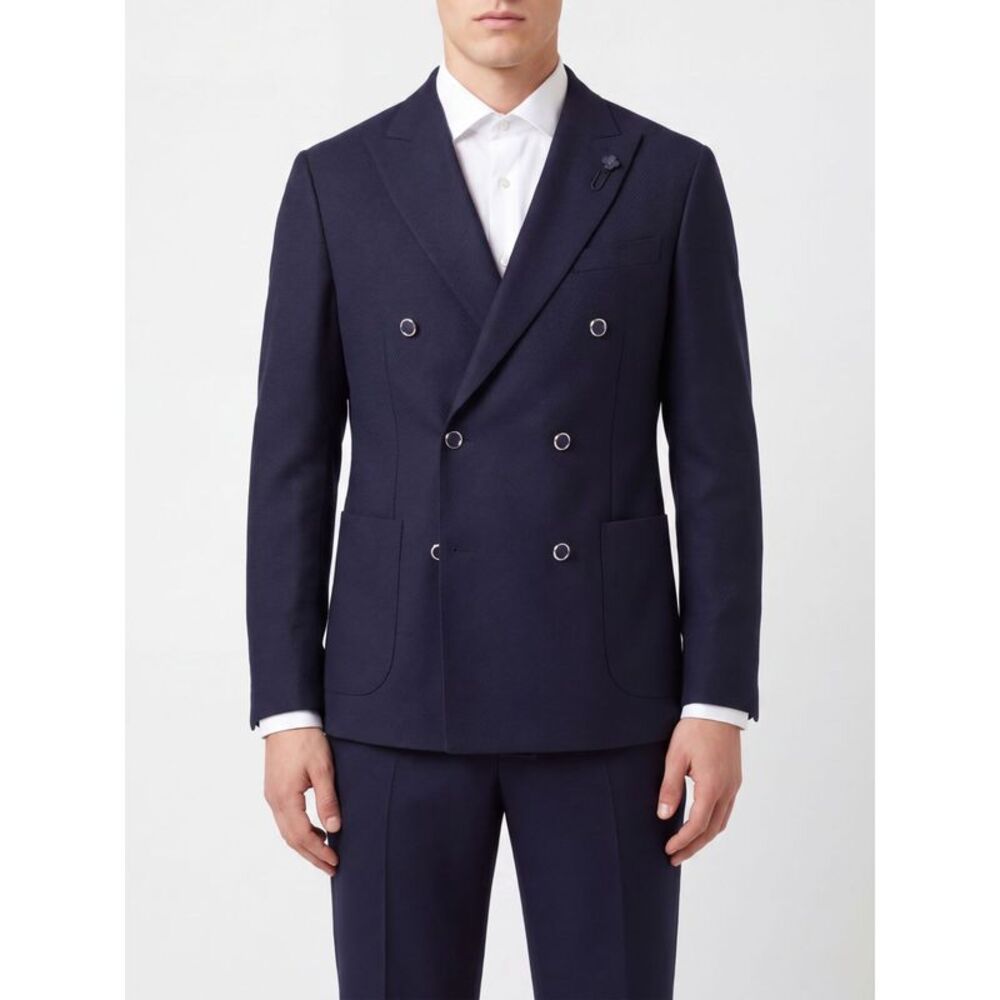 Lardini Men Lardini Double-Breasted Pure Virgin Wool Blazer With Peak Lapels